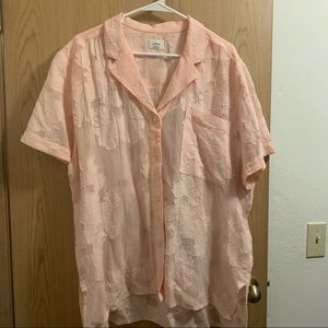 Wilfred Aritzia Pink sheer short sleeve button up